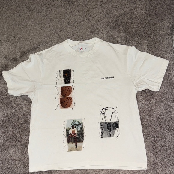 Jordan White Graphic Tee with Basketball Motif - Picture 1 of 9